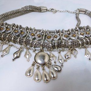 medieval fashion chunky chocker silver necklace